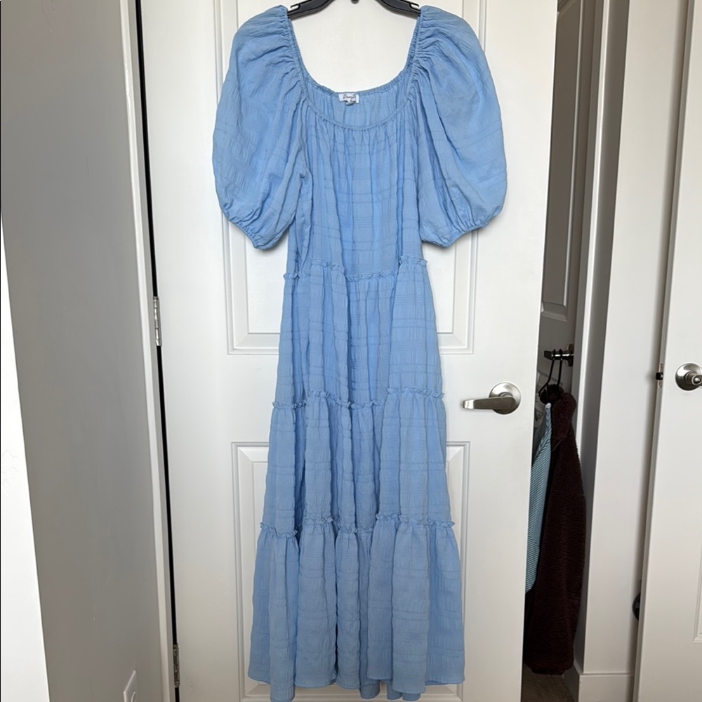 Blue Puff Sleeve Maxi Dress